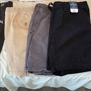 George Men's Flat Front Shorts - Black, Gray, Tan - 3 pairs